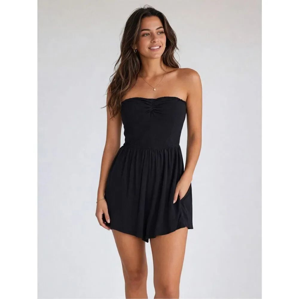 Mimi Chica Black Strapless Romper Womens Large Flowy Shorts